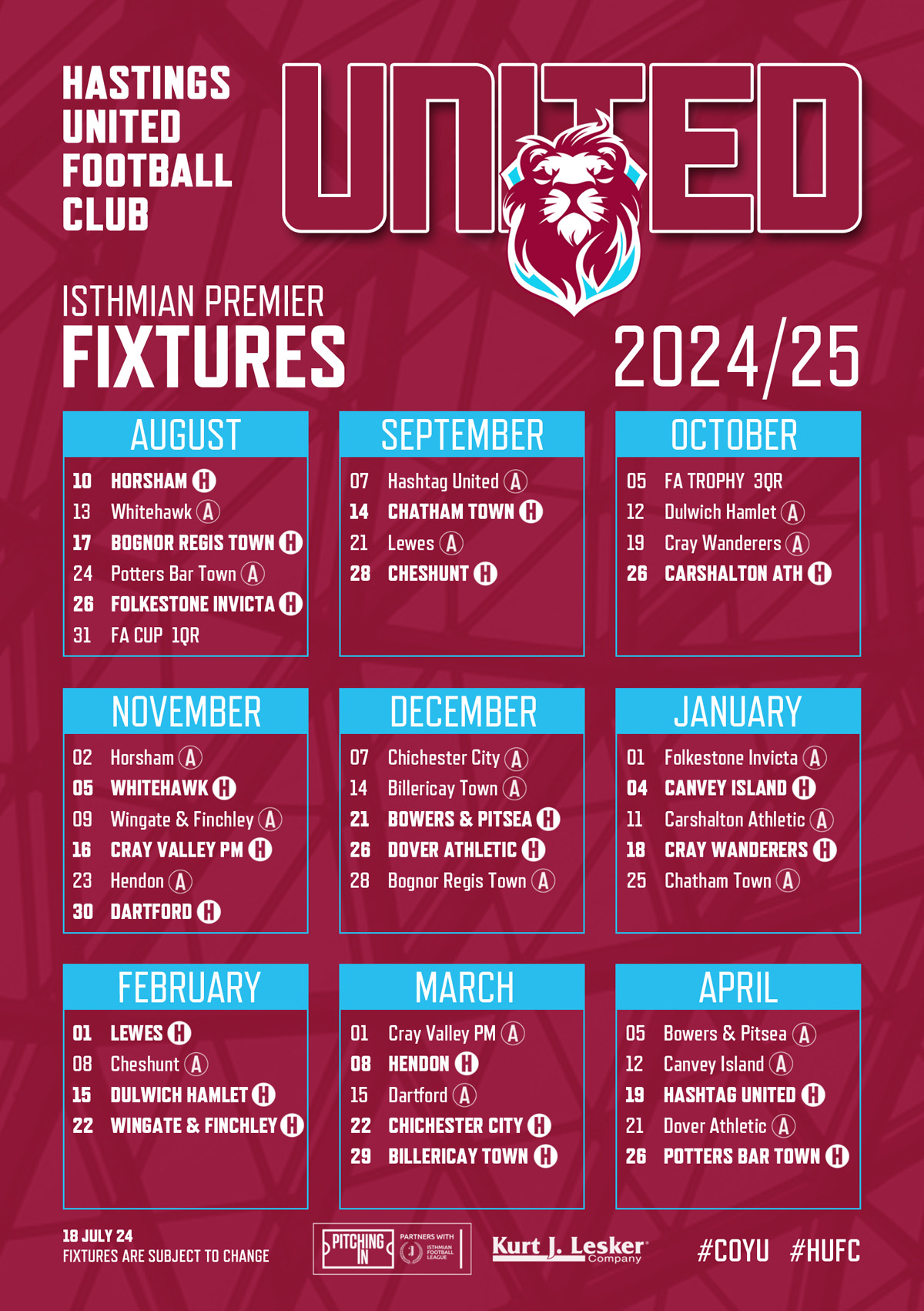2024 / 2025 FIXTURES Hastings United Football Club